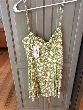 Reformation Green and White Floral Spaghetti-Strap Cami